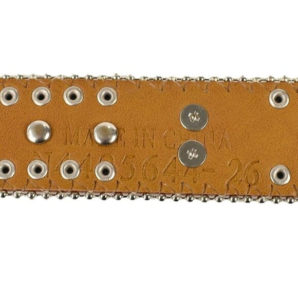 Nocona Brown Rhinestone Studded Crystal Cross Western Leather Belt Size 26 - Picture 3 of 4